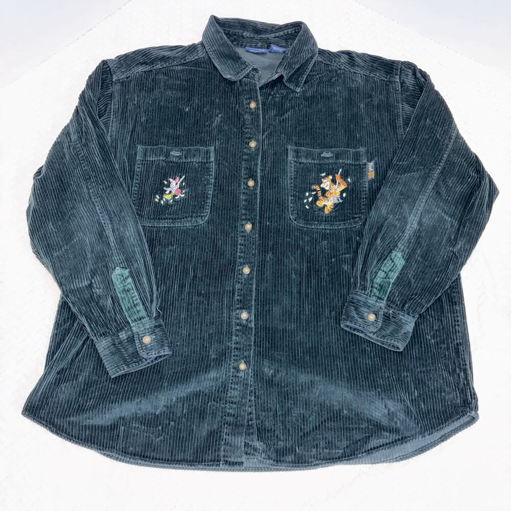 Vintage Disney Winnie the Pooh Corduroy Shirt Green Size XL Embroidered